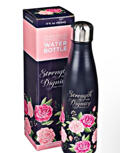 Strength & Dignity, Stainless Steel Water Bottle, Navy Floral