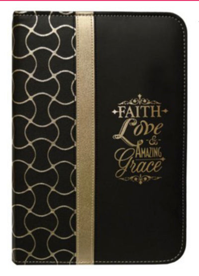 Faith Zipper Journal Metallic Gold and Black