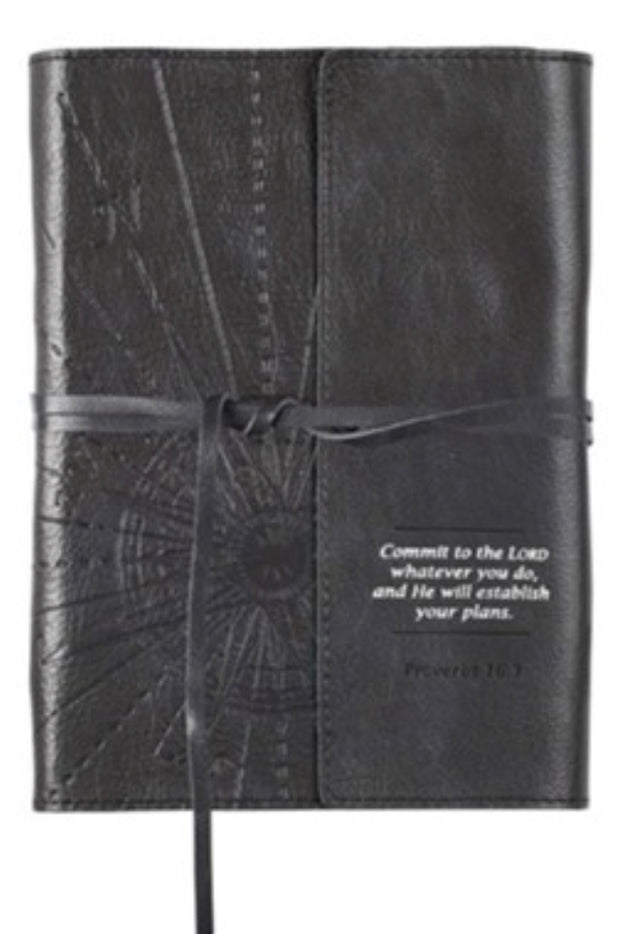 Commit to the Lord Journal, Genuine Leather, black with Wrap Closure