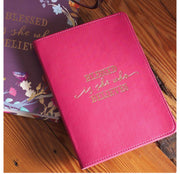 Blesssed is She Who Believes Handy Journal, LuxLeather Pink