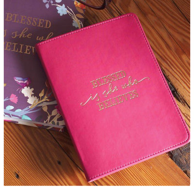 Blesssed is She Who Believes Handy Journal, LuxLeather Pink